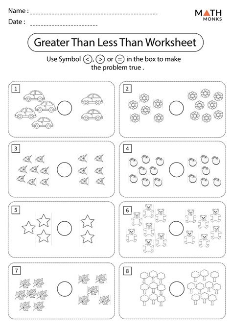  greater than less than worksheets math monks