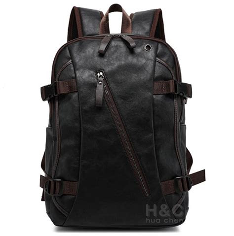 mens vintage backpack school bag travel satchel pu