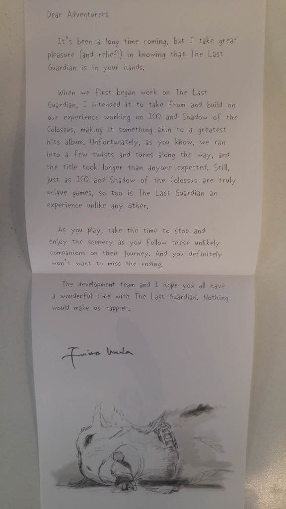 Fumito Ueda's letter to fans of The Last Guardian