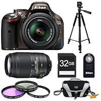 Nikon D5200 Bronze 32 GB SLR Camera with 18-55mm & 55-300mm VR Lens and Filters Bundle - Includes camera, 55-300mm NIKKOR Lens, 32GB Secure Digital SD Memory Card, Compact Deluxe Gadget Bag, ML-L3 Remote Control, Filter Kit, and Tripod