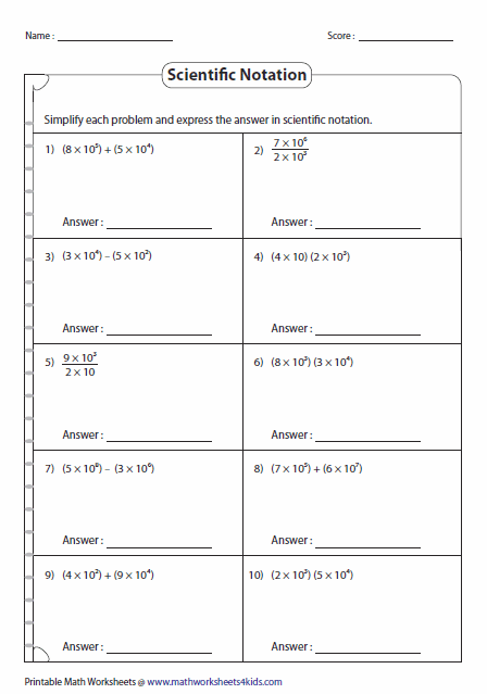 Scientific Notation Worksheets