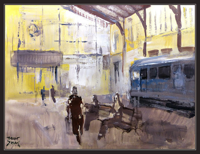 BUDAPEST-KELETI-PINTURA-ESTACION-FERROCARRIL-FERROCARRILES-HUNGRIA-PAISAJES-FERROVIARIOS-CUADROS-PINTOR-ERNEST DESCALS-