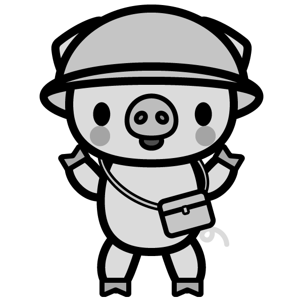 モノクロでかわいい保育 幼稚園児豚の無料イラスト 商用フリー オイデ43