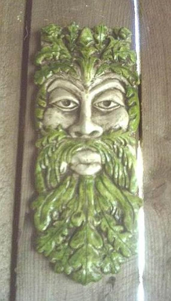 Long Greenman Gothic Wall Plaque Celtic Leafman by TheNeonGargoyle