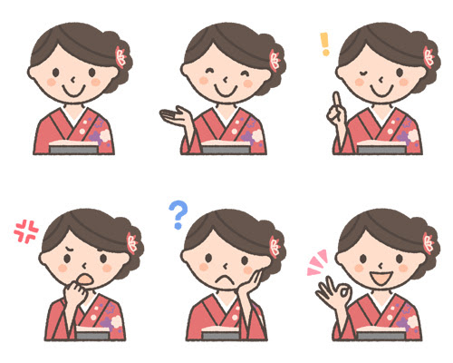 振袖 着物 を着た女性の表情イラスト6種 可愛い無料イラスト 人物素材 フリーラ