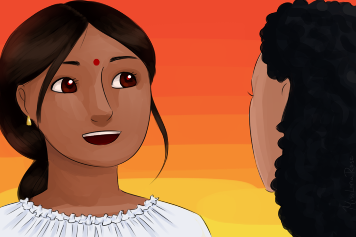 Woman with Bindi Talks to Friend.png