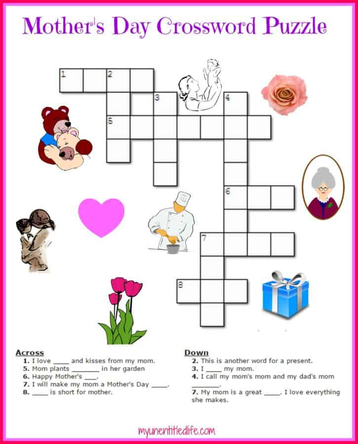 free mothers day crossword puzzle printable