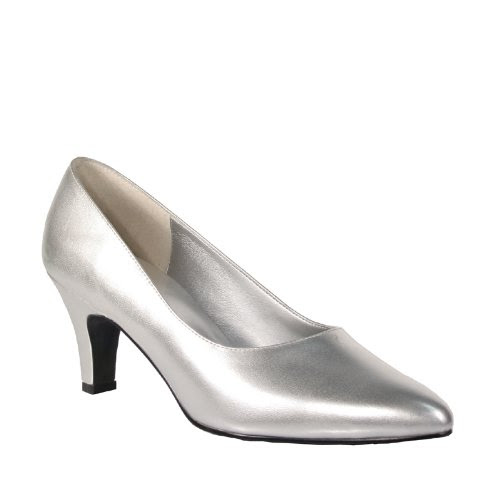 DIVINE 3 Inch Trendy High Heel Shoe Block Heel Classic Pump Silver Poly