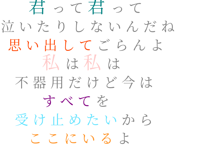 西野カナ歌詞 君って君って 泣いたりしないんだね 夏姫 さんの明朝体デコメ