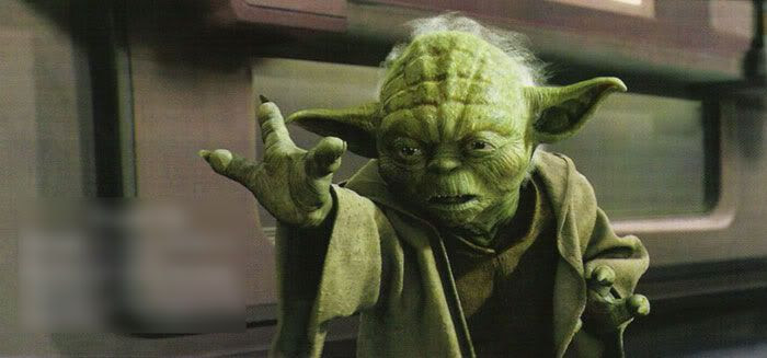 Yoda deflects an attack by Darth Sidious.