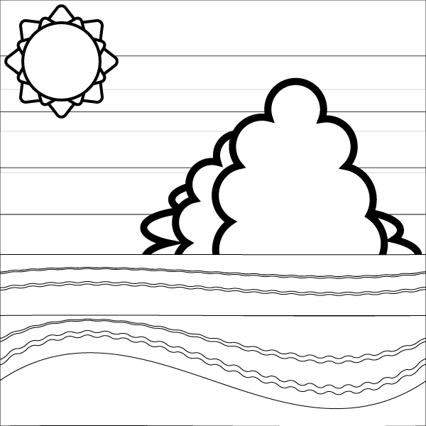 塗り絵に最適な白黒でかわいい夏の海辺の無料イラスト 商用フリー オイデ43