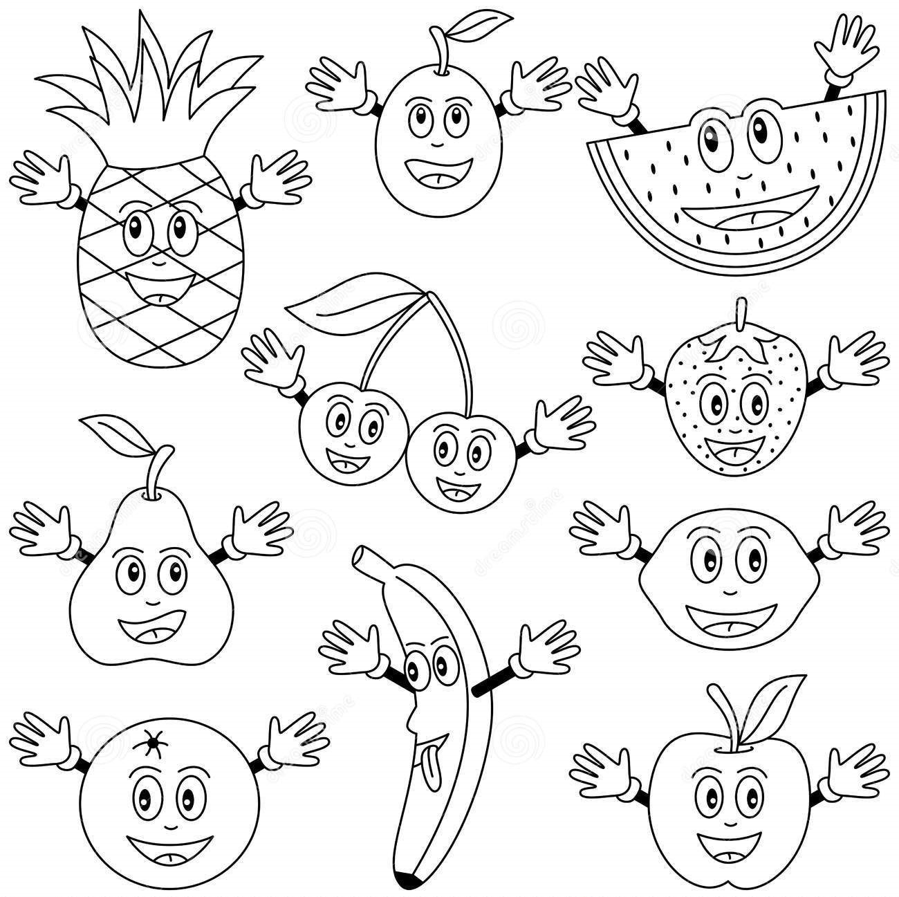 Cartoon fruits coloring pages
