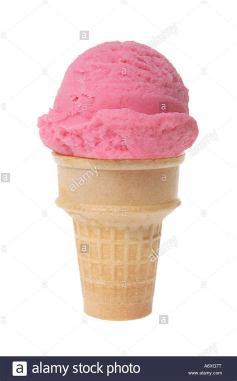 strawberry ice cream cone cut   white background