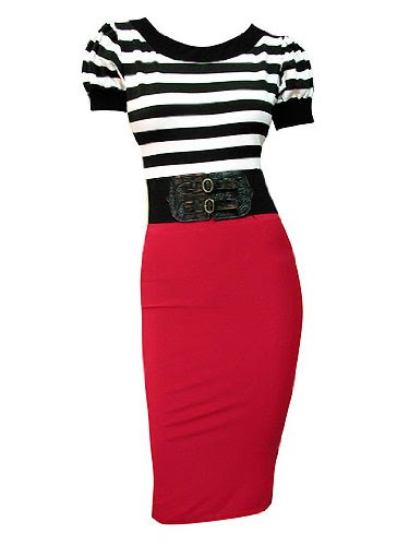 New Black White Red Wiggle Pinup Pencil Dress
