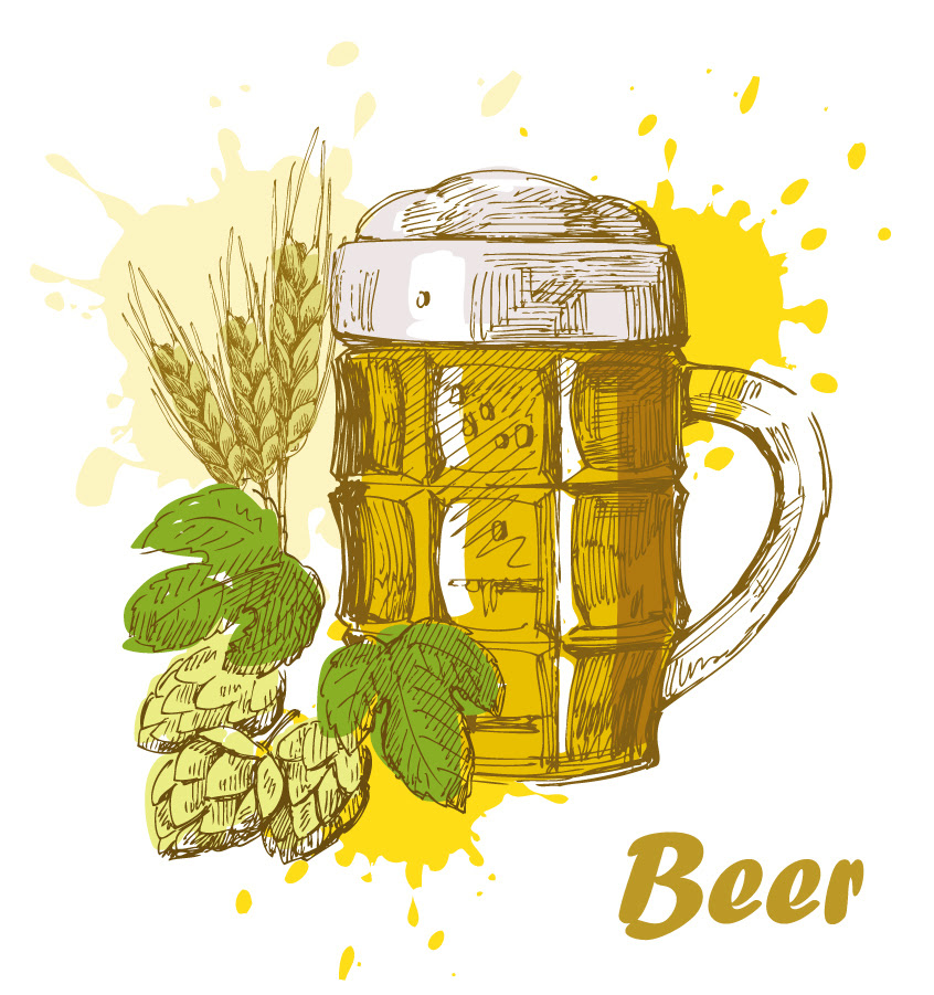 素材 手書きの泡立つビール Handpainted Splash Beer イラスト素材