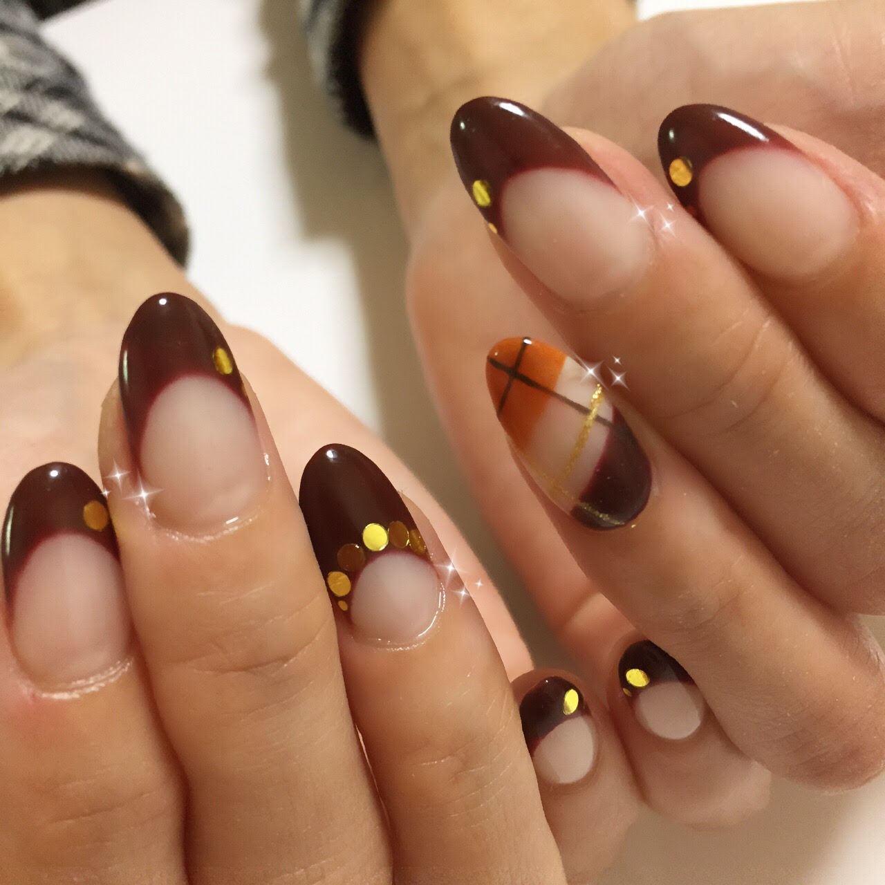 秋ボルドーフレンチ クリアチェック Ra Nail ラ ネイル