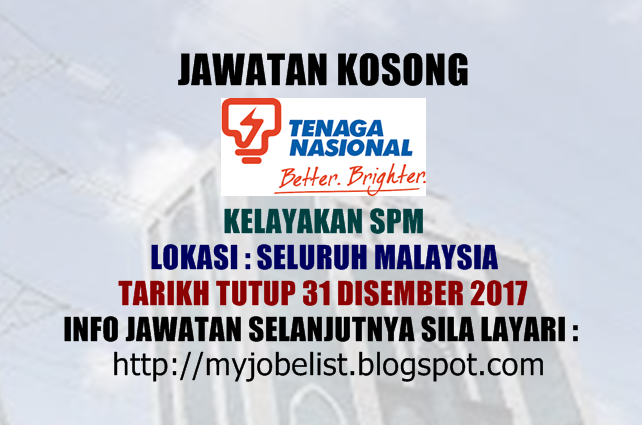 Tenaga Nasional Berhad (TNB) - Jawatan Kosong Disember 2017