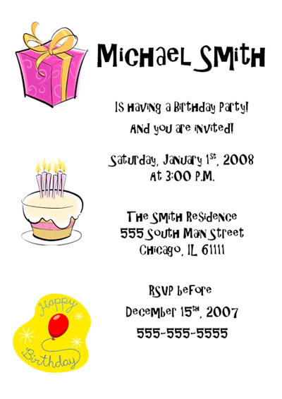 Birthday Party Invitation - Cake and Presents
