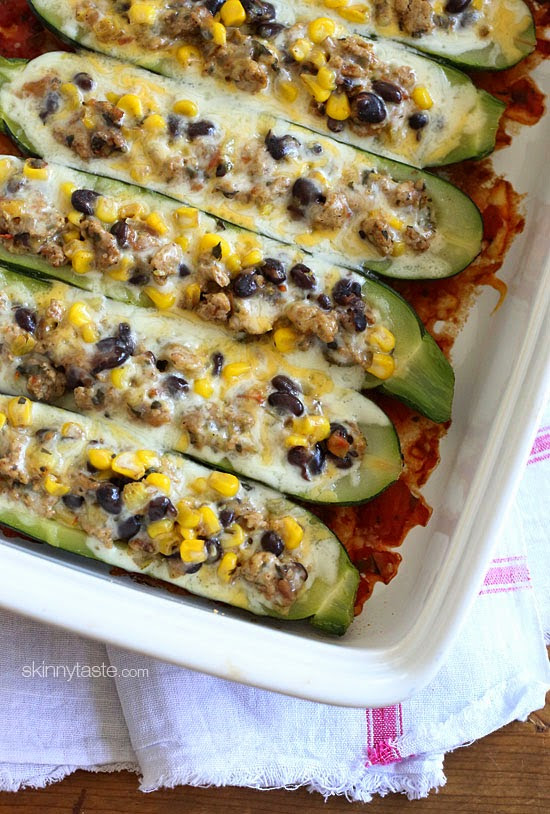 Stuffed with summer corn, tomatoes, serrano peppers and cumin spiced ground turkey and baked with melted cheese.