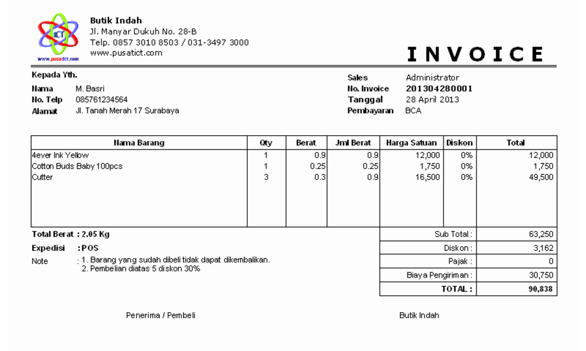 Contoh Invoice Paket Wisata  Tempat Wisata Indonesia