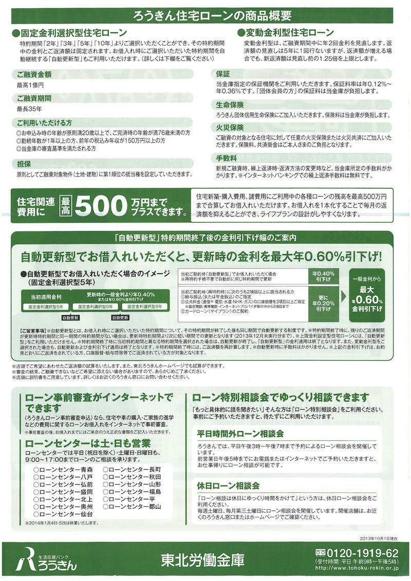 ろうきん 住宅ローンパンフレット 菊池幸生プロフィールサイト 株式会社菊池技建 山形市の住宅工務店