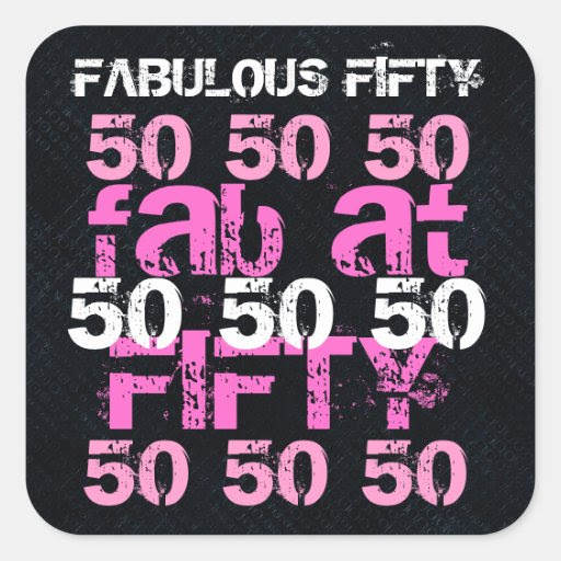 Fabulous Fifty 50 Birthday Black Pink Party Square Sticker ...