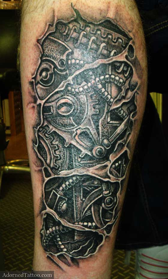 Biomechanical calf tattoo. biomechanical calf tattoo