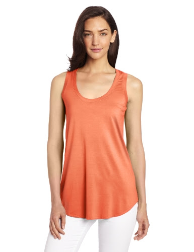 Three Dots Red Women's Long Tank, Living Coral, Medium