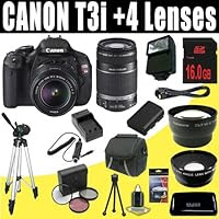 Canon EOS Rebel T3i 18 MP CMOS Digital SLR Camera with EF-S 18-55mm f/3.5-5.6 IS II Zoom Lens & EF-S 55-250mm f/4.0-5.6 IS Telephoto Zoom Lens + Wide Angle/Telephoto 16GB Deluxe Accessory Kit