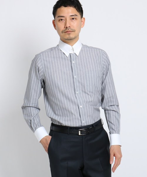 セール Pnj 立絣縞レギュラーカラーシャツ メンズ シャツ ビジネス 日本製 シャツ ブラウス シャツ Takeo Takeo Kikuchi タケオキクチ のファッション