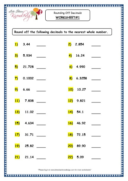 grade 4 maths resources 34 rounding off decimals printable worksheets