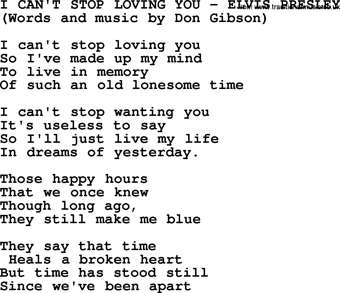 I Can T Stop Loving You By Elvis Presley Lyrics