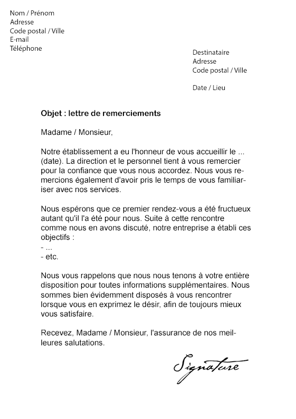 Lettre de remerciement à un Client - Modèle de Lettre