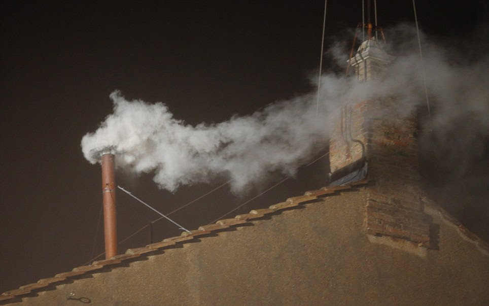 Decision made: White smokes billows from the chimney on the Sistine Chapel indicating that a new Pontiff has been elected by Cardinals 