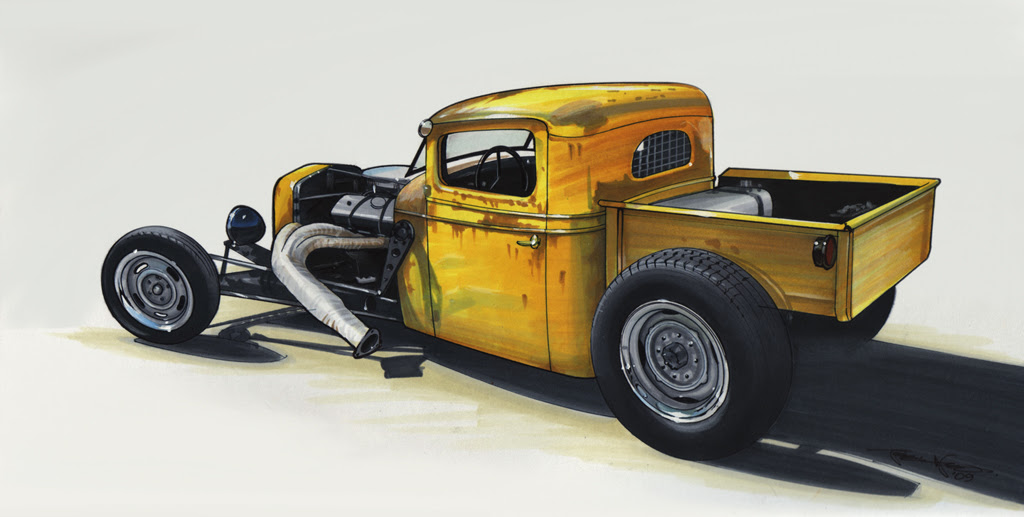 I love these old fenderless hot rods. This is a 1936 International Harvester 