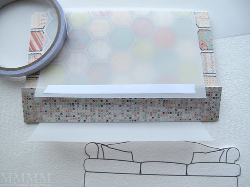 9) Wrap vellum around card, check fit, add adhesive