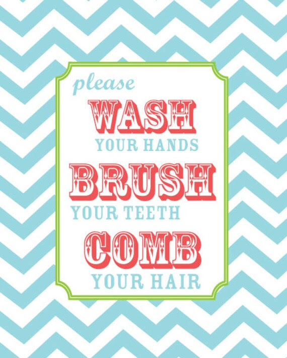 Kids Bathroom Wash Your Hands Brush Your Teeth Comb by ...