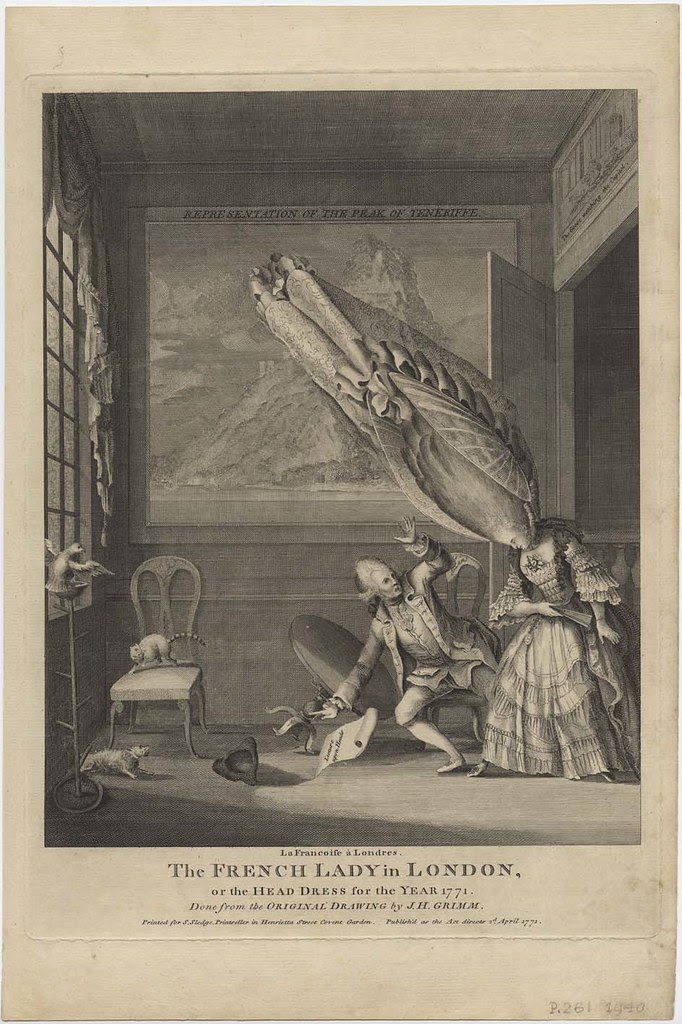 humorous illustration - satirising 18th c. hairstyles