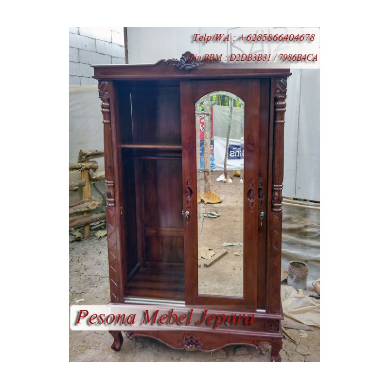 Almari atau Lemari  Pakaian  Ukir Pintu Sliding  Kayu  Jati