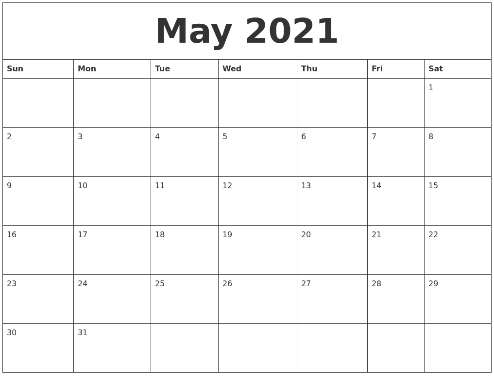 May 2021 Calendar Templates Free