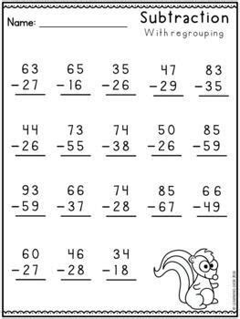 The most efficient way to subtract by hand is to regroup—the process of carrying ( . 2 digit subtraction with regrouping worksheets subtraction with