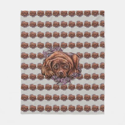 Drawing of Brown Labrador Dog and Lilies Blanket