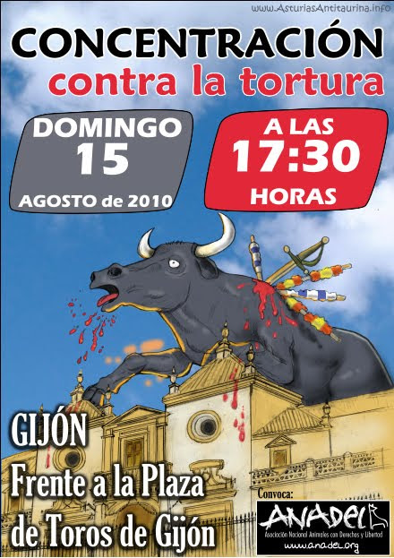 Cartel de la concentración antitaurina del día 15 de agosto 2010