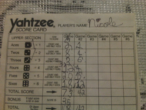 Yahtzee Score Card