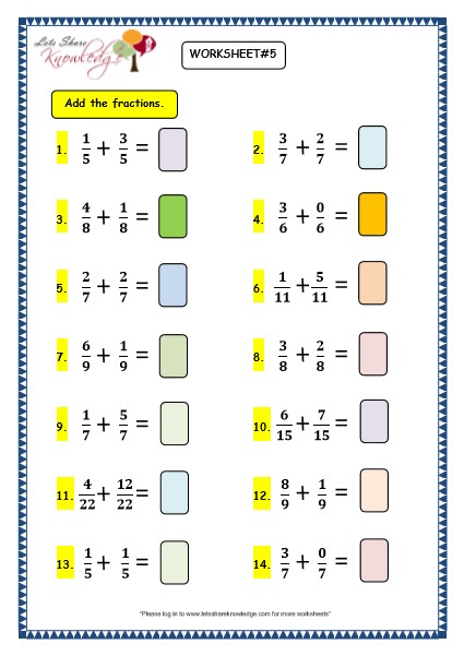 Grade 6 math worksheets adding fractions