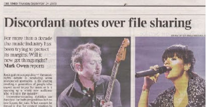 The Times, Thur 24 Sept 09 - Lily Allen and views on File Sharing