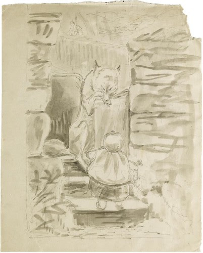 Little Red Riding Hood encounters the Wolf (Beatrix Potter sketch)
