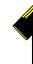 Black shirt with a yellow collar and stripes on each sleeve. Black shorts with yellow stripes either side. Black socks with yellow stripes at the top.