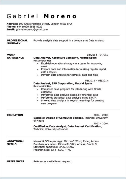 English CV Examples DOC Template & Online Creator