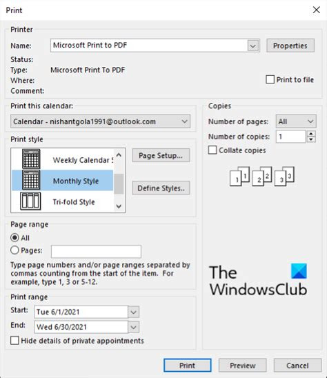  how to print an outlook calendar in windows 1110